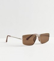 New Look Silver Rectangle Pilot Frame Sunglasses